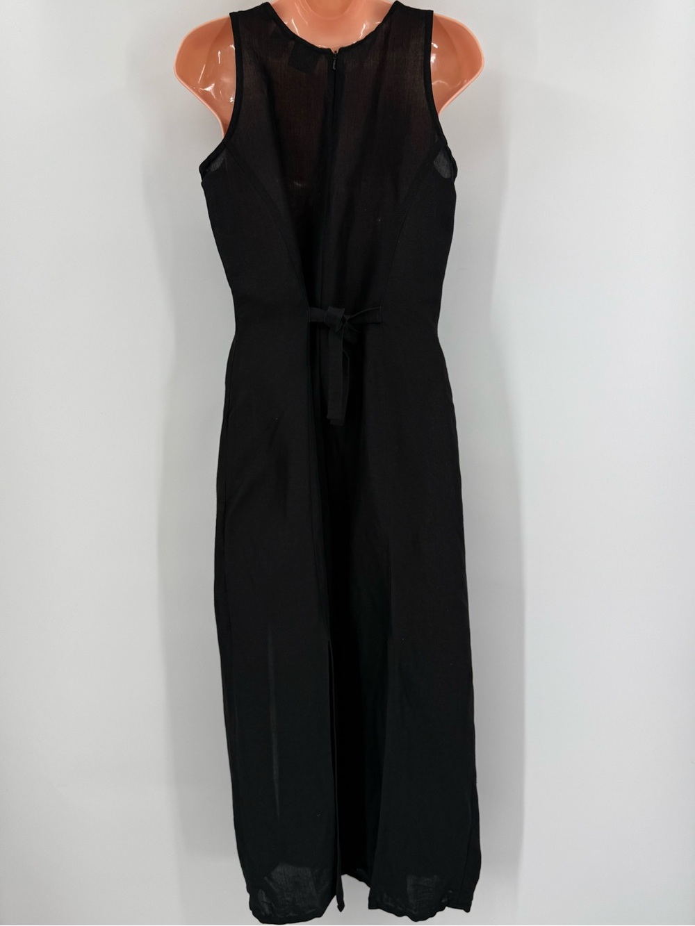 Apart Vintage Linen Blend Cage Strap Double Slit Midi Dress | Black | 8 - Picture 2 of 8